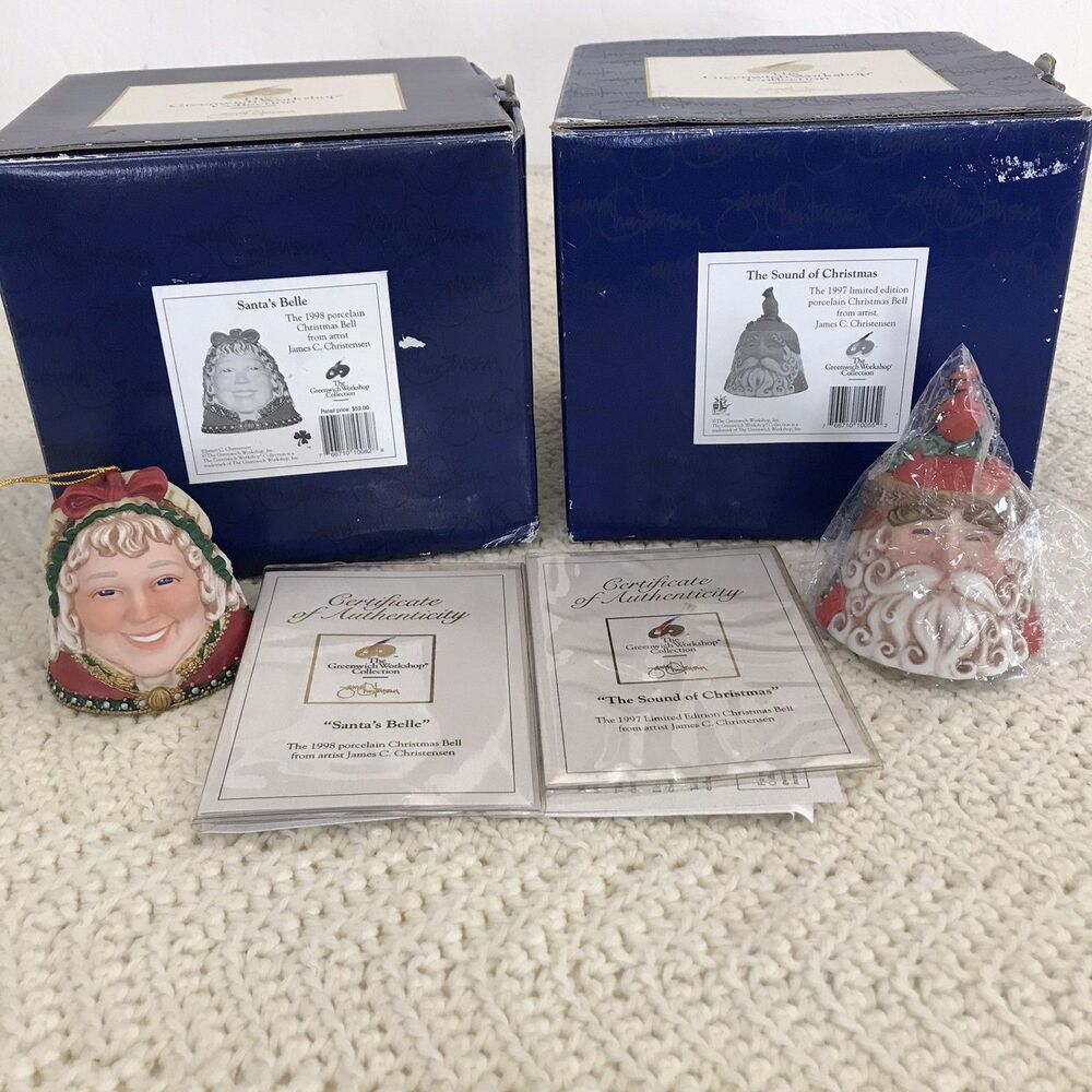 James Christensen Bells- Santa's Belle & Sound of Christmas Porcelain Sculptures
